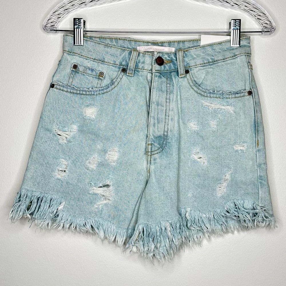 Zara denim jean ripped distressed mom shorts 100% cotton NEW NWT‎